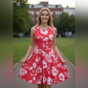 Floral Red Dress